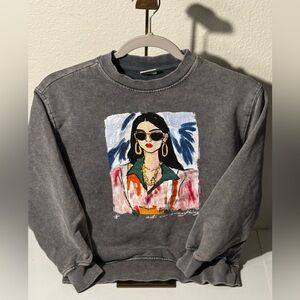Zara Gray Graphic Sweatshirt with Colorful Fashion Illustration Girls size 8-9